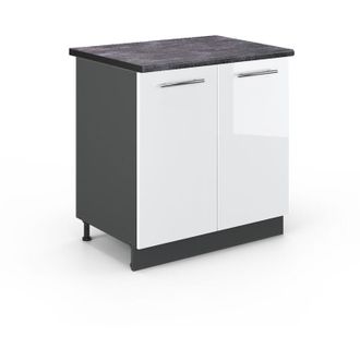 Vicco Armario Bajo Para Fregadero Fame-line, Blanco Alto Brillo, 80 Cm Con Estante, Et Antracita Vicco