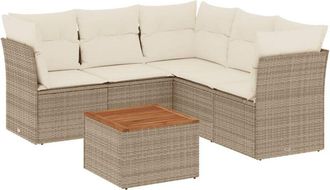 vidaXL Juego De Sof&aacute;s Jard&iacute;n Con Cojines 6 Pzas Rat&aacute;n Sint&eacute;tico Beige Vidaxl