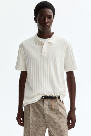 H&M Slim-fit Textured Jersey Polo Shirt in Cream at Nordstrom, Size Xx-Large