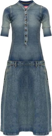 Diesel De-Anim-S Drop-waist Midi Jurk - Dames - Casual kleedjes - Blauw - L - Katoen - Kleedjes