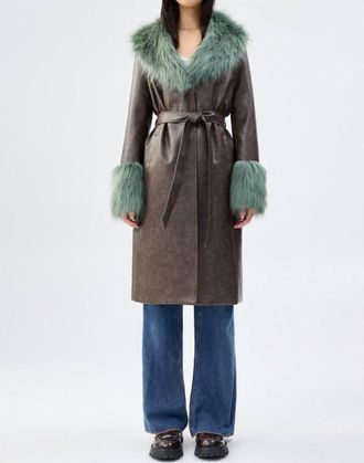 Unreal Fur Empathy Faux-Fur-Trim Coat In Chocolate Sage