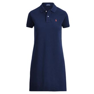 Polo Ralph Lauren Blauwe jurk in polostijl met pony logo - Dames - Korte kleedjes - Blauw - M - Katoen - Kleedjes