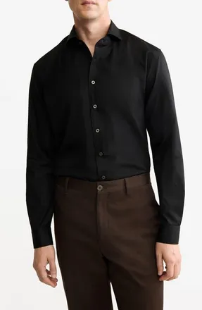 Mango Regular Fit Cotton Button-Up Shirt in Black at Nordstrom, Size X-Large