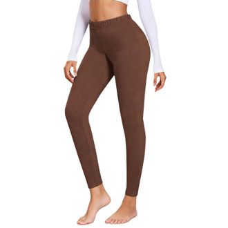 Generic Thermal Leggings Women High Waisted Thick Fleece Lined Leggings Ladies Winter Warm Pants Stretchy Trousers Tights for Outdoor Home (Coffee-B, XL)