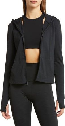 Beyond Yoga Heather Rib Zip-Up Hooded Jacket in Black Heather at Nordstrom Rack, Size X-Small