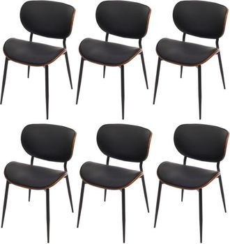 Hhg Hhg - Juego De 6 Sillas De Comedor 233, Silla, Madera Curvada Imitaci&oacute;n Cuero 280g/m&sup2; Oeko-tex Mvg, Aspecto Nogal, Negro