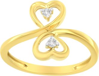 House of Brilliance 14KT Yellow Gold 1/20 ctw. Dual Heart Diamond Ring at Nordstrom, Size 7