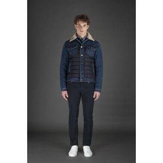 Moorer MenS Blue Denim Shearling Jacket, Size 50