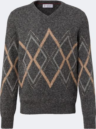 Brunello Cucinelli Argyle alpaca, cashmere, and wool-blend sweater