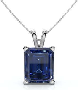 Pompeii3 8Ct Emerald Cut Blue Sapphire Pendant 14k Gold 18 Necklace 1/2 Tall Lab Grown