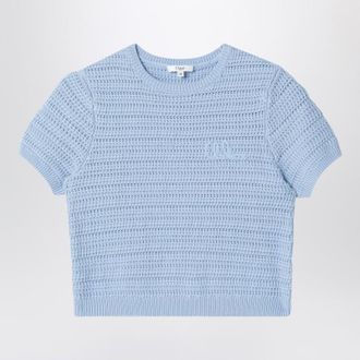 Chlo&eacute; Light blue openwork sweater with logo embroidery