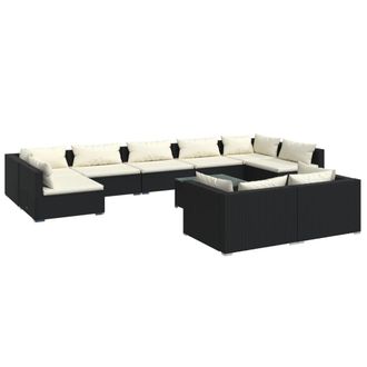 vidaXL Set De Muebles De Jard&iacute;n 10 Pzas Cojines Rat&aacute;n Sint&eacute;tico Negro Vidaxl