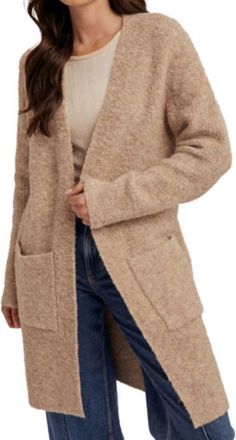 Hem & Thread Georgianna Boucle Cardigan In Mocha