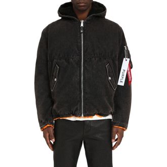 Purple x Alpha Industries Hooded Denim Bomber Jacket in Black at Nordstrom Rack, Size Large