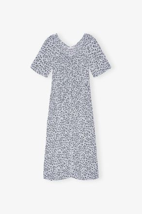 Ganni Blue Printed Crepe U-neck Midi Dress - Size 0 Viscose