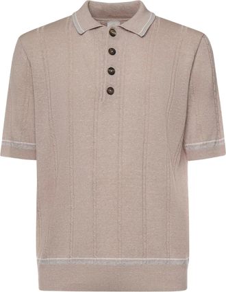 Eleventy Textured Vertical Stripe Five-Button Polo Shirt