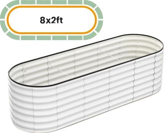OEM Huerto Elevado, Construcci&oacute;n Ovalada De Metal Galvanizado, Opciones De Plantaci&oacute;n Vers&aacute;tiles, Blanco, 8x2x2 Pies
