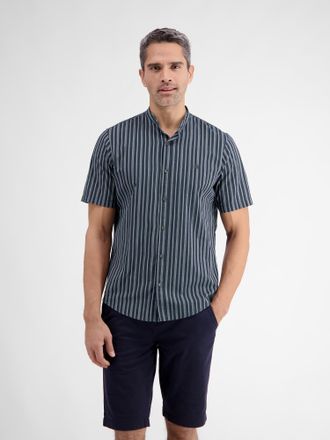 Lerros Kurzarmhemd LERROS LERROS Gestreiftes Hemd mit Stehkragen, Herren, Gr. M, Normalgr&ouml;ssen, blau (classic navy), 100% Baumwolle, Hemden Kurzarmhemd