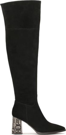 Kazar Suede musketiers met een versierde hak - Dames - Laarzen met Hak - Zwart - 36 EU - Su&egrave;de - Schoenen