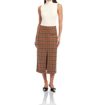 Fifteen Twenty Kaia Midi Skirt In Plaid Brown