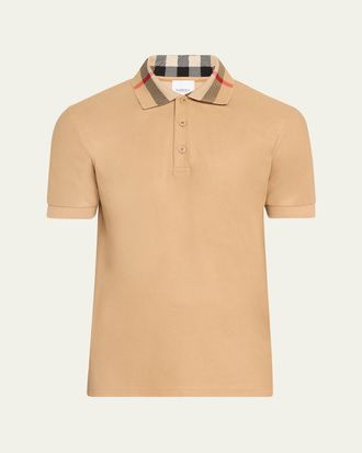 Burberry Mens Cody Check-Collar Polo Shirt