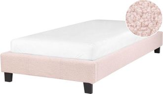 Beliani Beliani - Minimalistic Modern Fabric Upholstery eu Single Bed Frame 3ft Light Pink Boucle Roanne