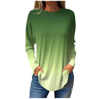 Generic Ladies Presents TodayS Deals Tunic Tops for Women Fashion Gradient Dye Long Sleeve Pullover Tops Plus Size Crewneck T Shirts Casual Oversized Sweatshi