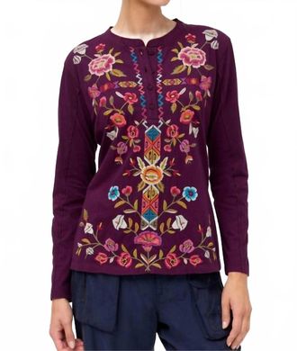 Johnny Was Raw Seam Henley Anaya Button-Down In Aubergine