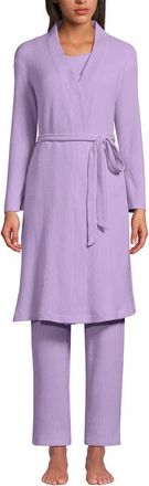 Lands End Brushed Cozy Waffle Jersey 3 Piece Pajama Set - Tank Top Pant and Robe in Whisper Lilac at Nordstrom, Size X-Small