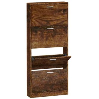 Berkfield Home Shoe Cabinet Smoked Oak 59x17x150 cm Engineered Wood in Brown | Size: 59 x 17 x 150 cm