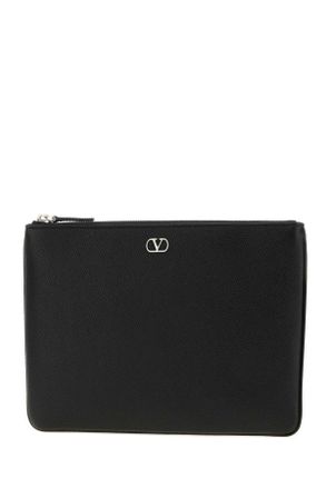 Valentino Garavani Mens Black Leather Vlogo Signature Clutch Nero
