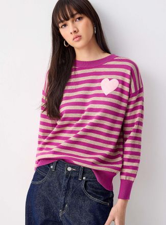 Twik Womens Fleece heart striped sweater