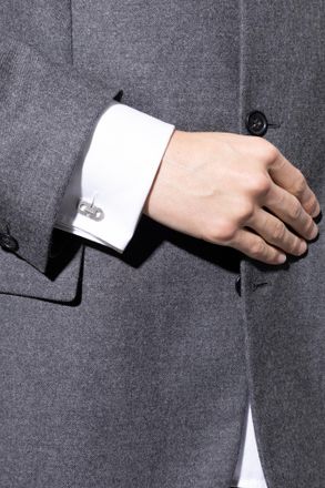 Ferragamo Cufflink In The Shape Of A Logo, Mens, Silver