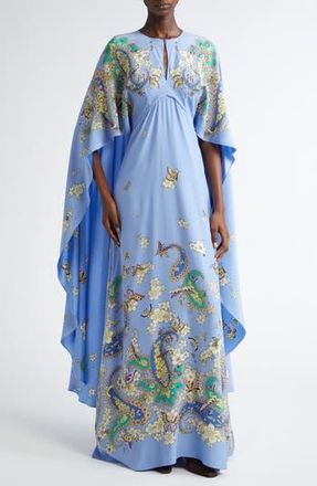 Etro Placed Paisley Silk Cape Gown in Stampa F.do Blue at Nordstrom Rack, Size 2 Us / 38 It