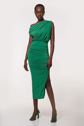 Karen Millen Womens Jersey Crepe Asymmetric Neckline Maxi Dress - Green - Size X-Small
