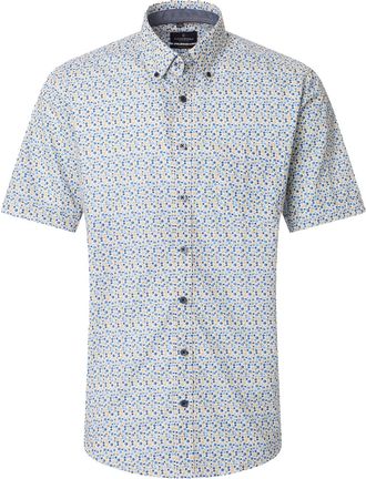 Casamoda geprinte overhemd Casa Moda blauw en geel met borstzak