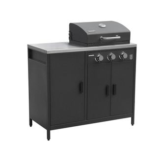Sweeek Barbacoa de gas de 3 quemadores con 3 puertas y term&oacute;metro, negro