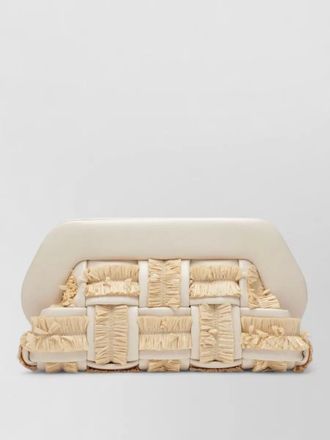Themoir&egrave; rectangular soft clutch woven fringe detail