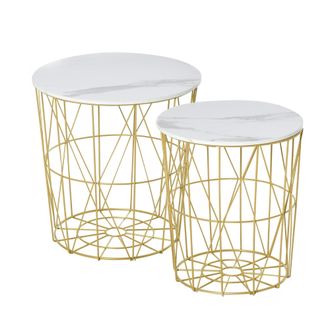 HOMCOM Set Of 2 Nesting Side Tables With Storage - Round End Tables Coffee Tables With Steel Frame And Removable Round Top - For Living Room - Bedroom - Offi