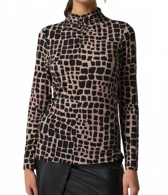 Joseph Ribkoff Belen Animal Print Ruched Mock Neck Top In Black Latte