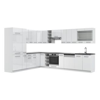 Vicco Cocina Esquinera Fame-line, Blanco Alto Brillo/blanco, 347 X 257 Cm, Et Antracita