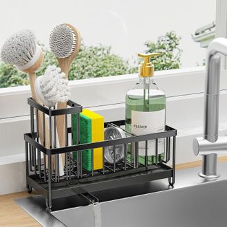 OEM Soporte Para Esponja De Fregadero Negro, Organizador Alto Para Fregadero Con Soporte Para Cepillos, Organizador De Encimera De Cocina Y Accesorios De 