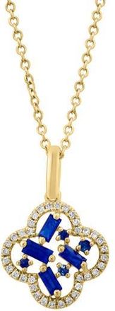 Effy Sapphire & Diamond Clover Pendant Necklace in Blue at Nordstrom Rack, Size 18