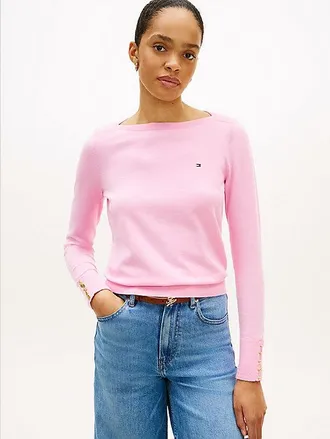 Tommy Hilfiger Gold-Tone Button Jersey Boat Neck Jumper