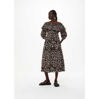 Whistles Leopard Spot Bardot Midi Dress in Leopard Print at Nordstrom, Size 12