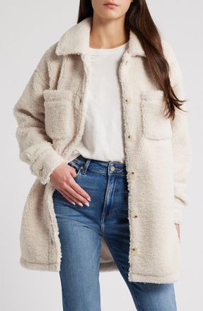 Thread & Supply Plaid Fleece Shirt Jacket in White Alyssum at Nordstrom, Size X-Large