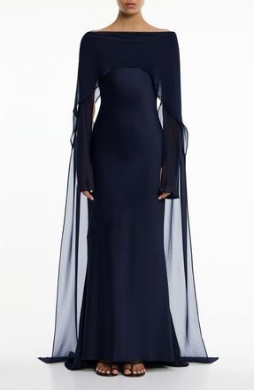 Significant Other Devlyn Chiffon Drape Long Sleeve Gown in Sapphire at Nordstrom, Size 12