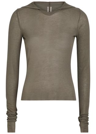 Rick Owens Hooded Ribbed Fine-knit top - Light Brown - 42 (UK10 / S)