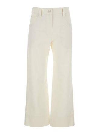 Brunello Cucinelli White Trousers With Back Jewel Detail In Cotton Blend Woman