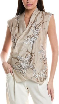 Brunello Cucinelli Beige Silk Draped Blouse, Size Large
